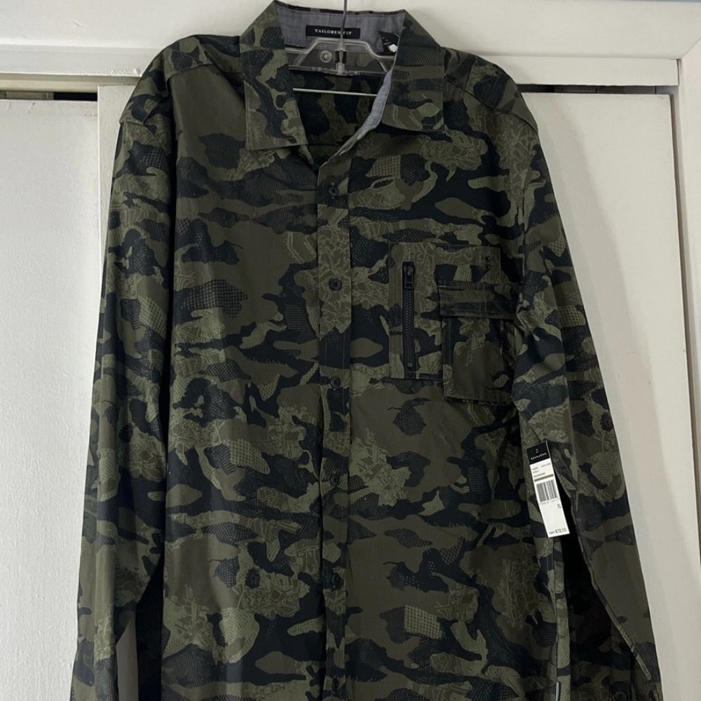 Sean John No Denim Moss Camo Button Down Shirt NWT